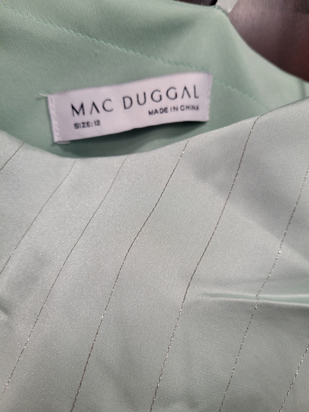 Mac Duggal Sage Green One-Shoulder Ruffle High-Low Gown - Picture 6 of 6